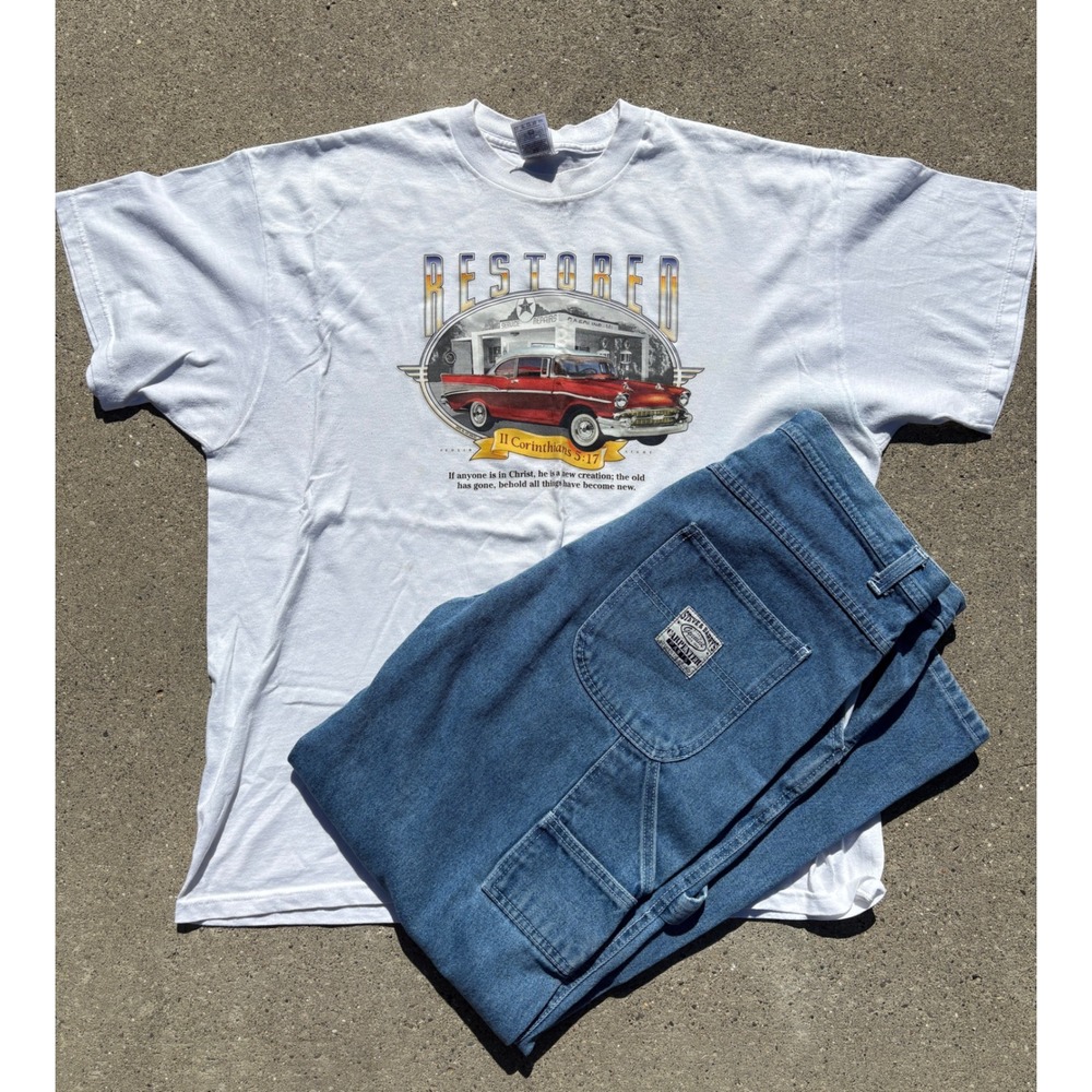 Fruit of the Loom Graphic‎ Tee Restored Car Religious White XXL